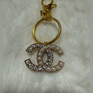Luxurious CC Pendant/Keychain/Charms With Pearls in Goldtone Fashion Jewelry